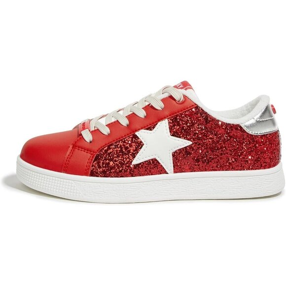 Shoes - Women's Red Fashion Star Sneaker Lace Up Low Top Comfortable Cushioned Shoes